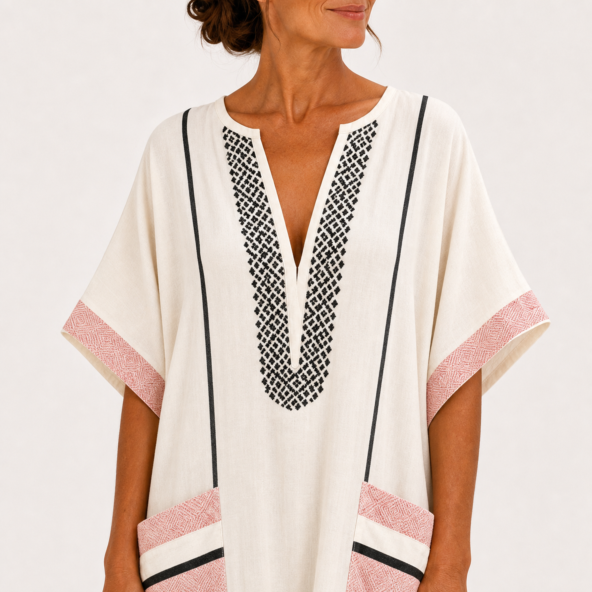 Caftan Adara Écru à Rayures