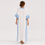 Caftan Alba Blanc à Rayures Bleues