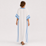 Caftan Alba Blanc à Rayures Bleues