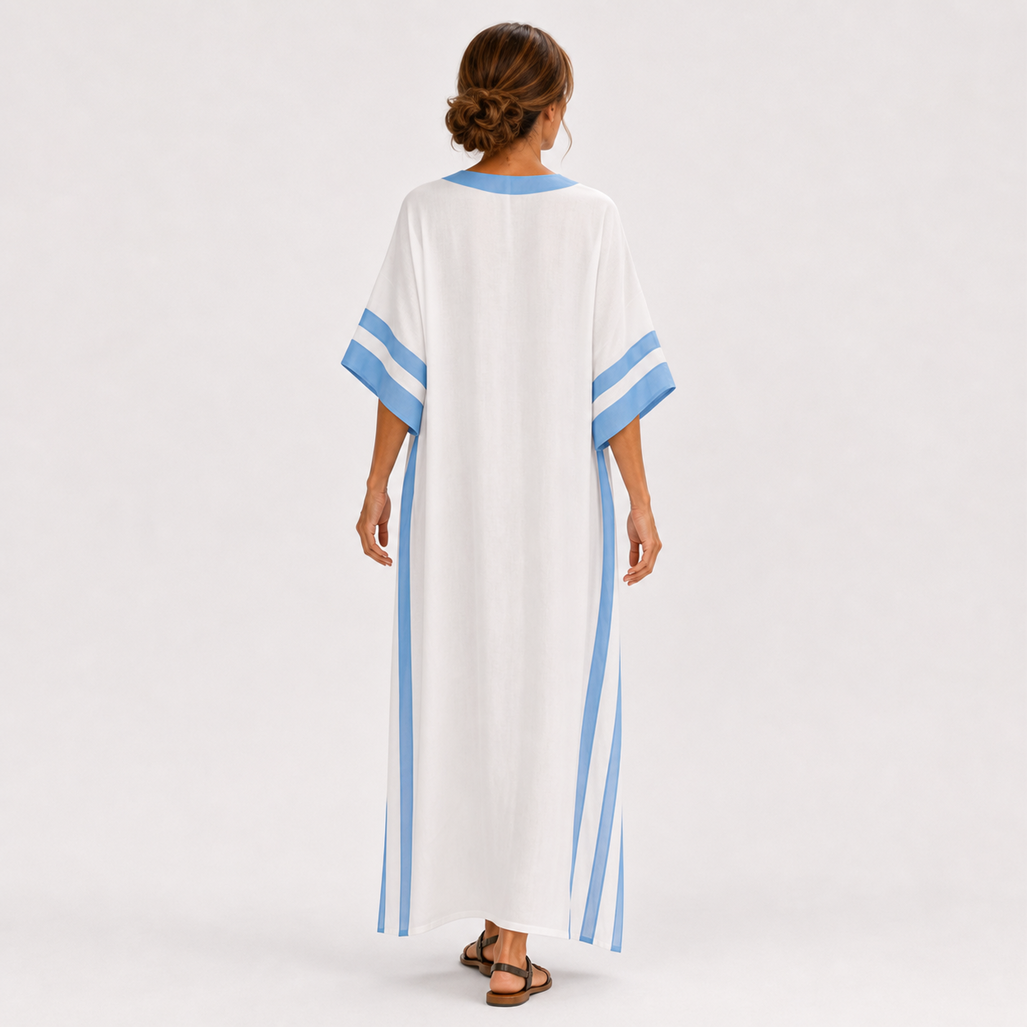 Caftan Alba Blanc à Rayures Bleues