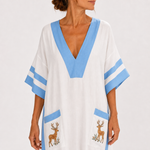 Caftan Alba Blanc à Rayures Bleues