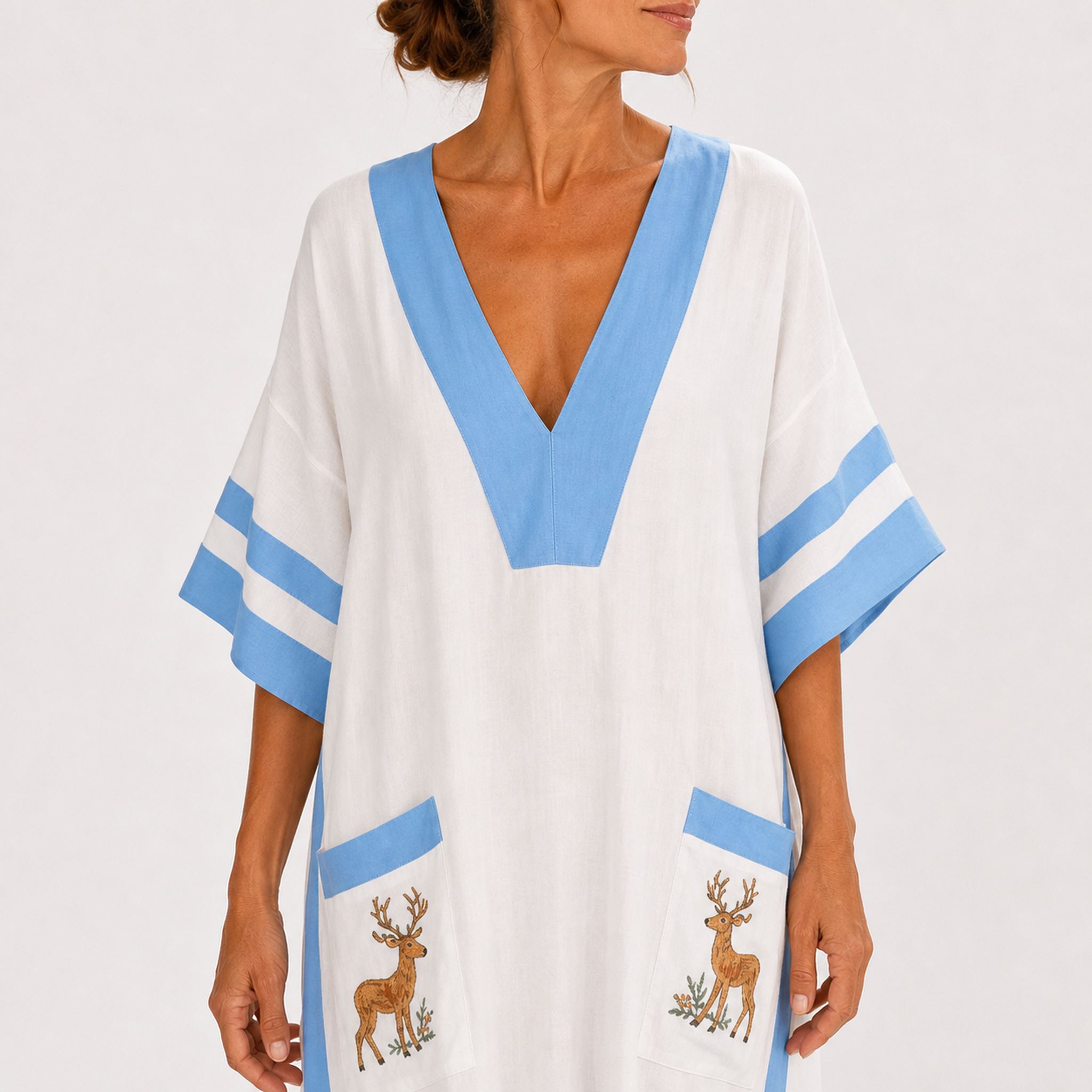 Caftan Alba Blanc à Rayures Bleues