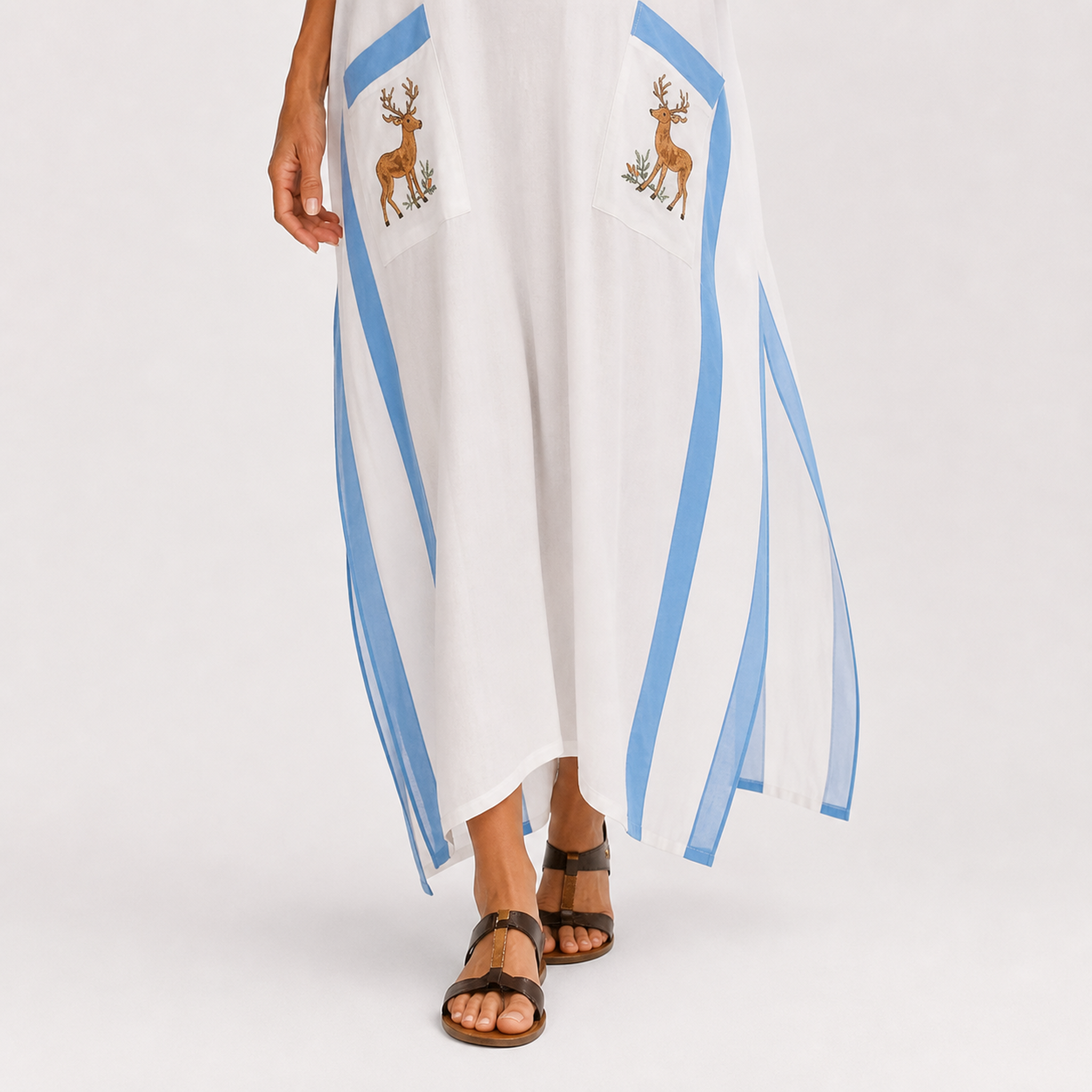 Caftan Alba Blanc à Rayures Bleues