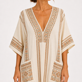 Caftan Dalia Beige à Motif Ethnique — vue 3