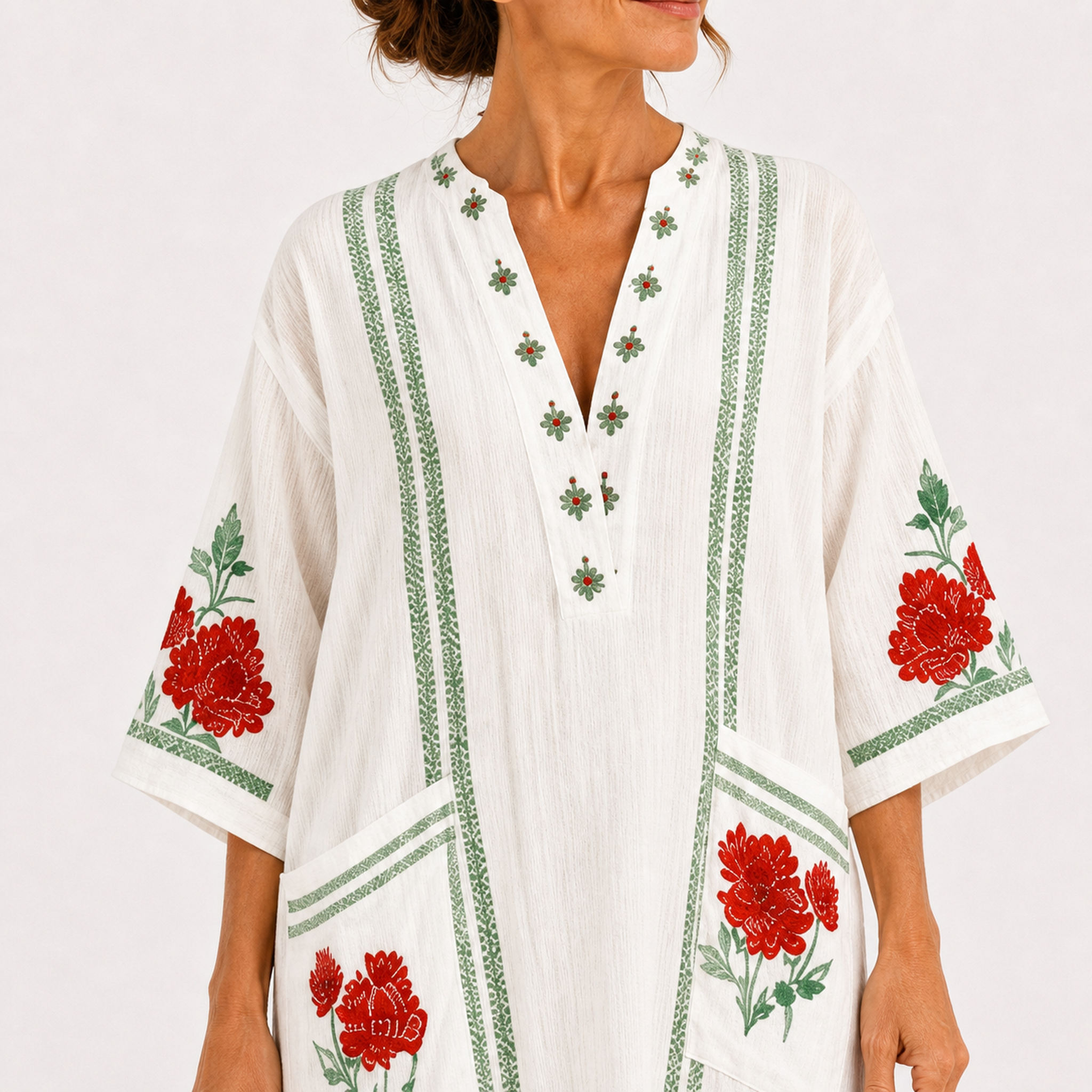 Caftan Elena Blanc à Roses