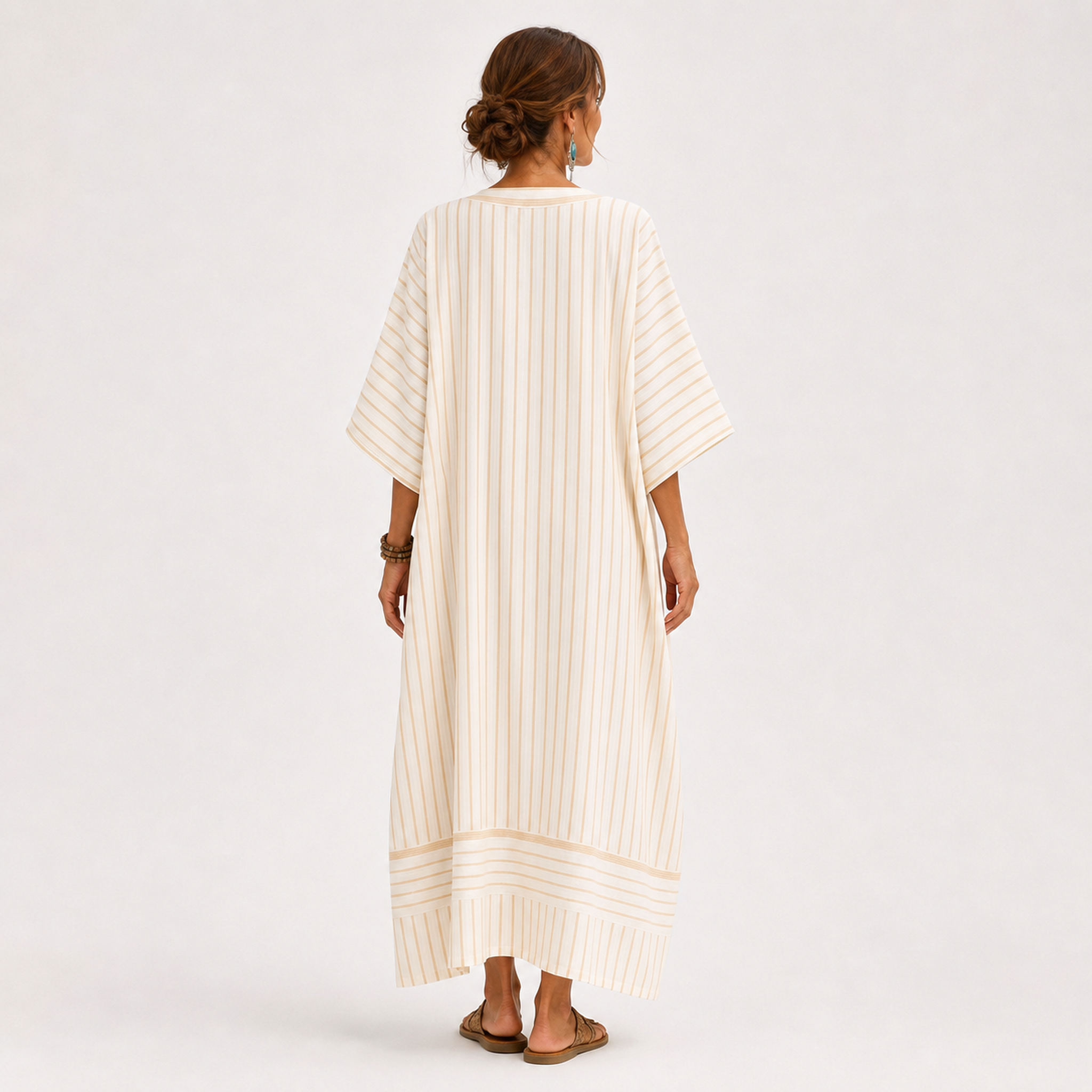 Caftan Farah Beige à Rayures