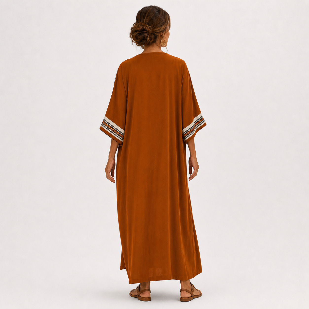 Caftan Nadia Terracotta à Motif Ethnique