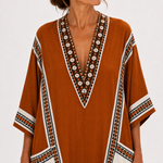 Caftan Nadia Terracotta à Motif Ethnique