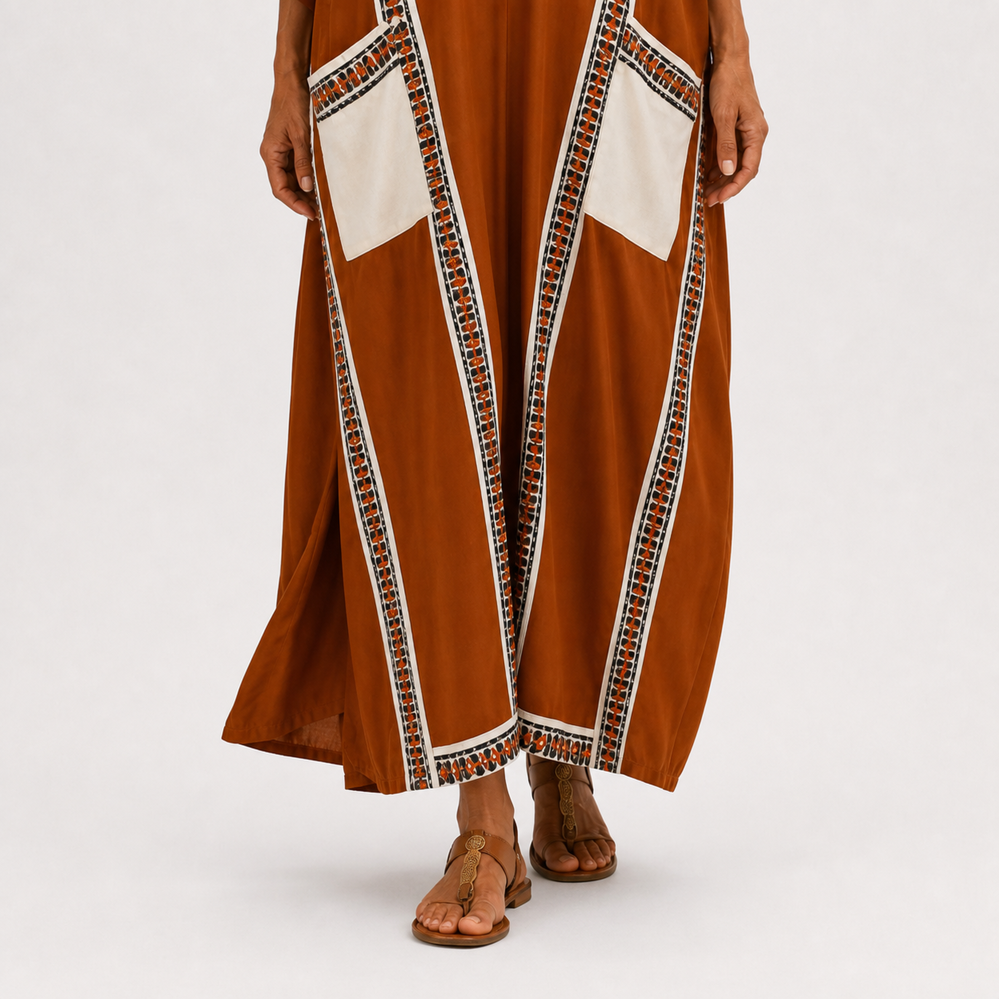 Caftan Nadia Terracotta à Motif Ethnique