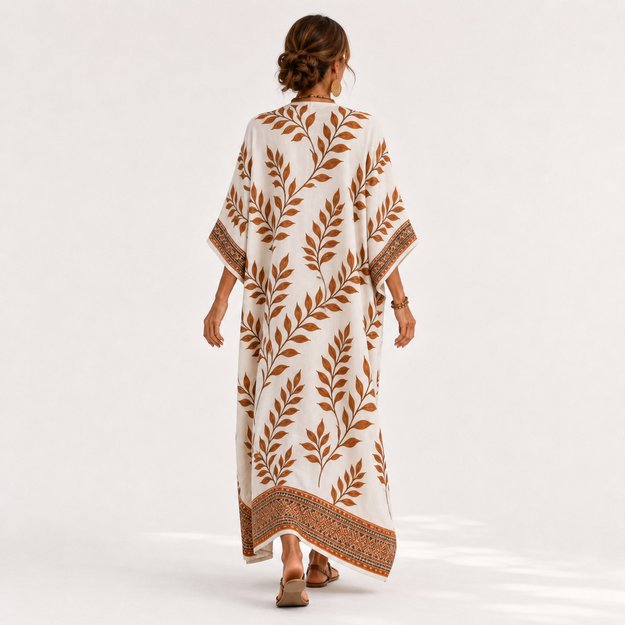 Caftan Nora Crème à Motif Botanique