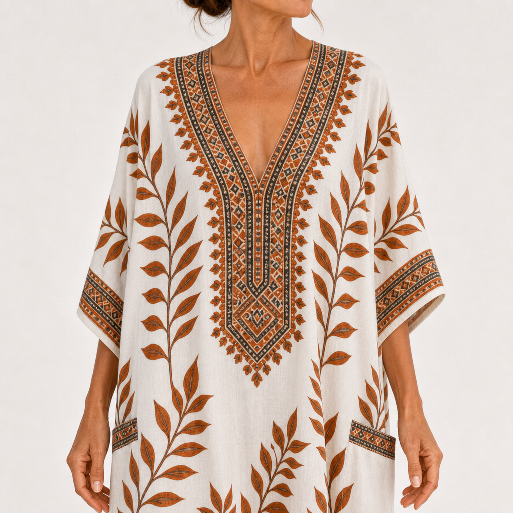 Caftan Nora Crème à Motif Botanique