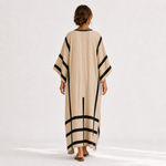 Caftan Salma Beige à Rayures Noires