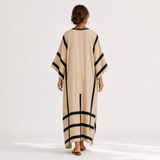 Caftan Salma Beige à Rayures Noires