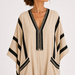 Caftan Salma Beige à Rayures Noires