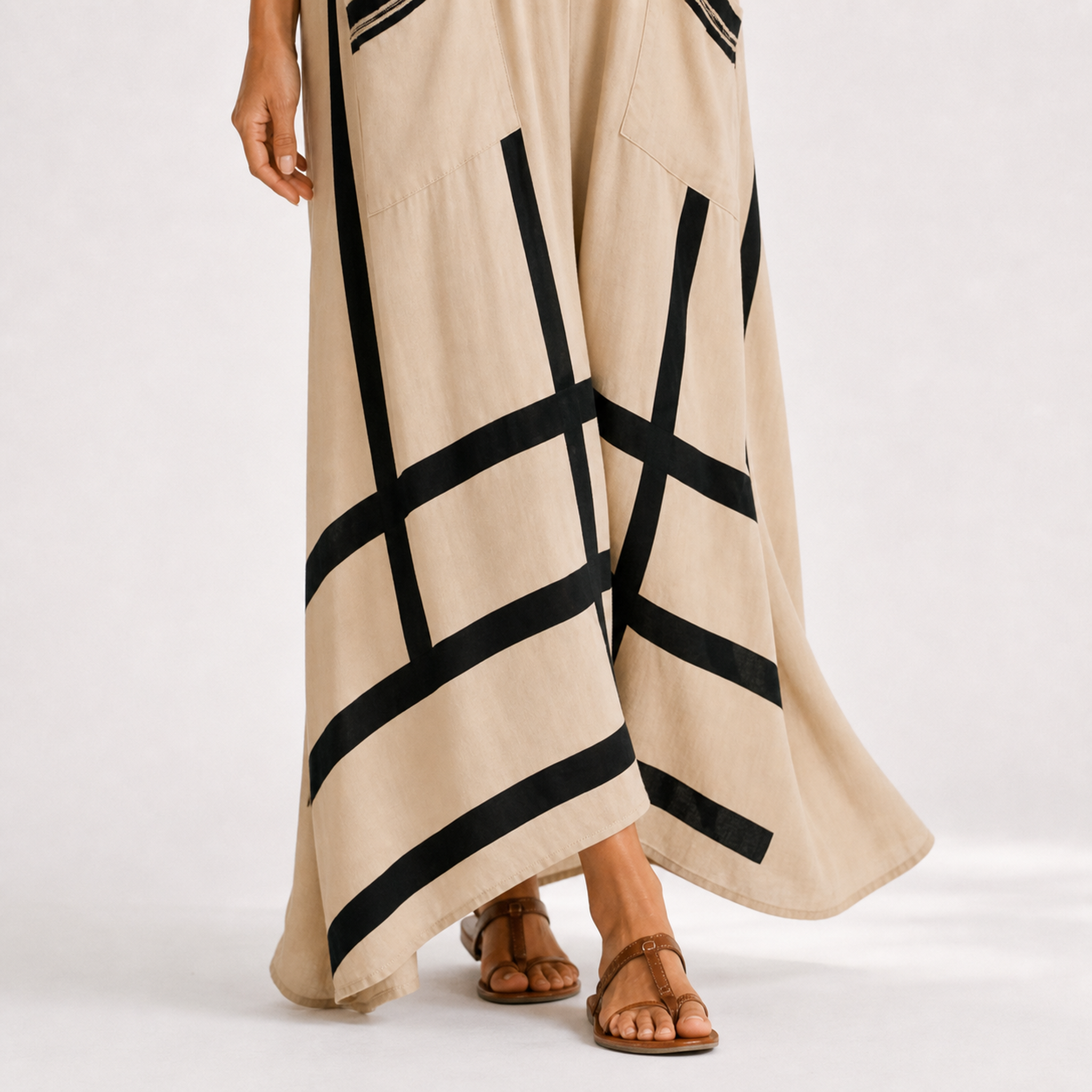 Caftan Salma Beige à Rayures Noires