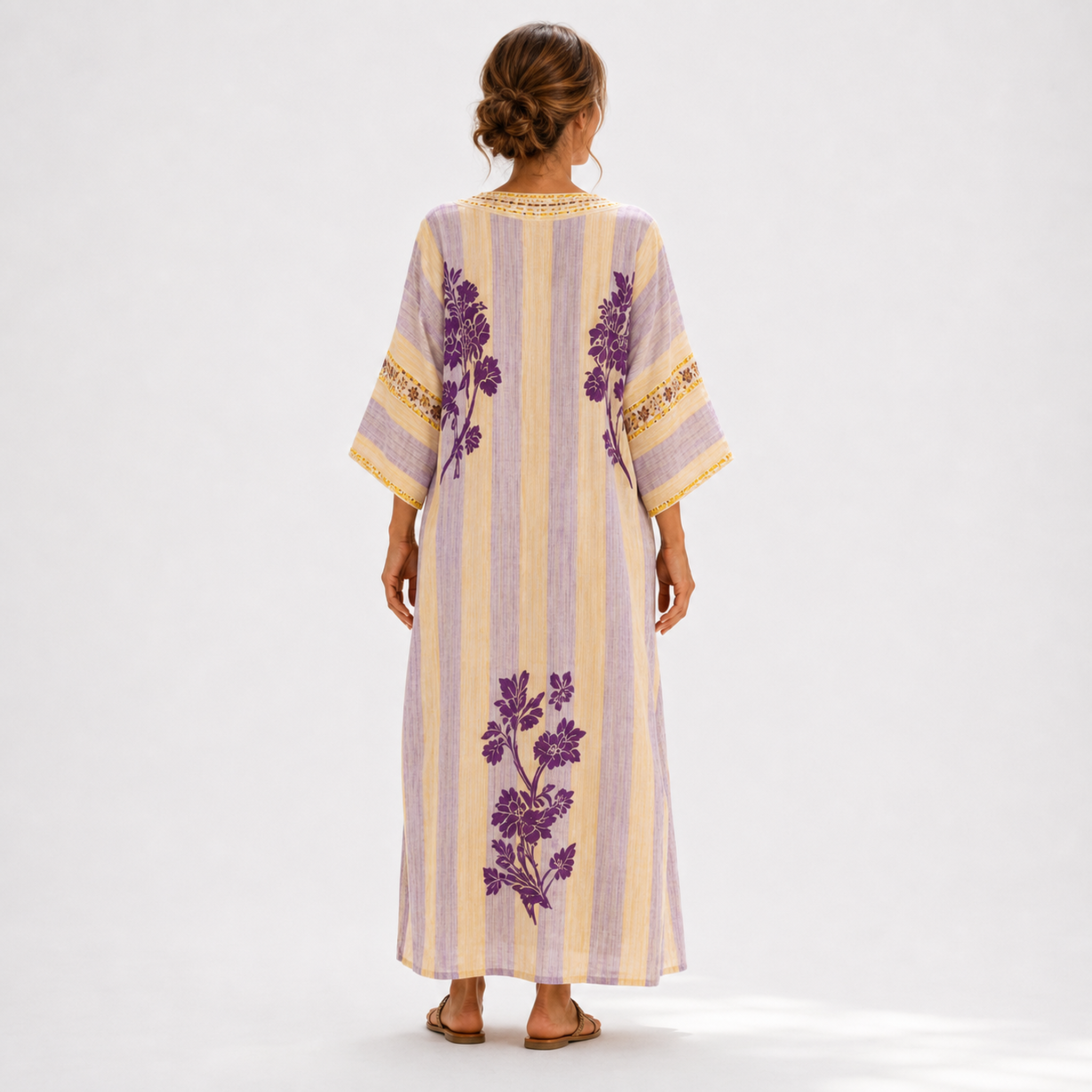 Caftan Sofia Lilas à Fleurs