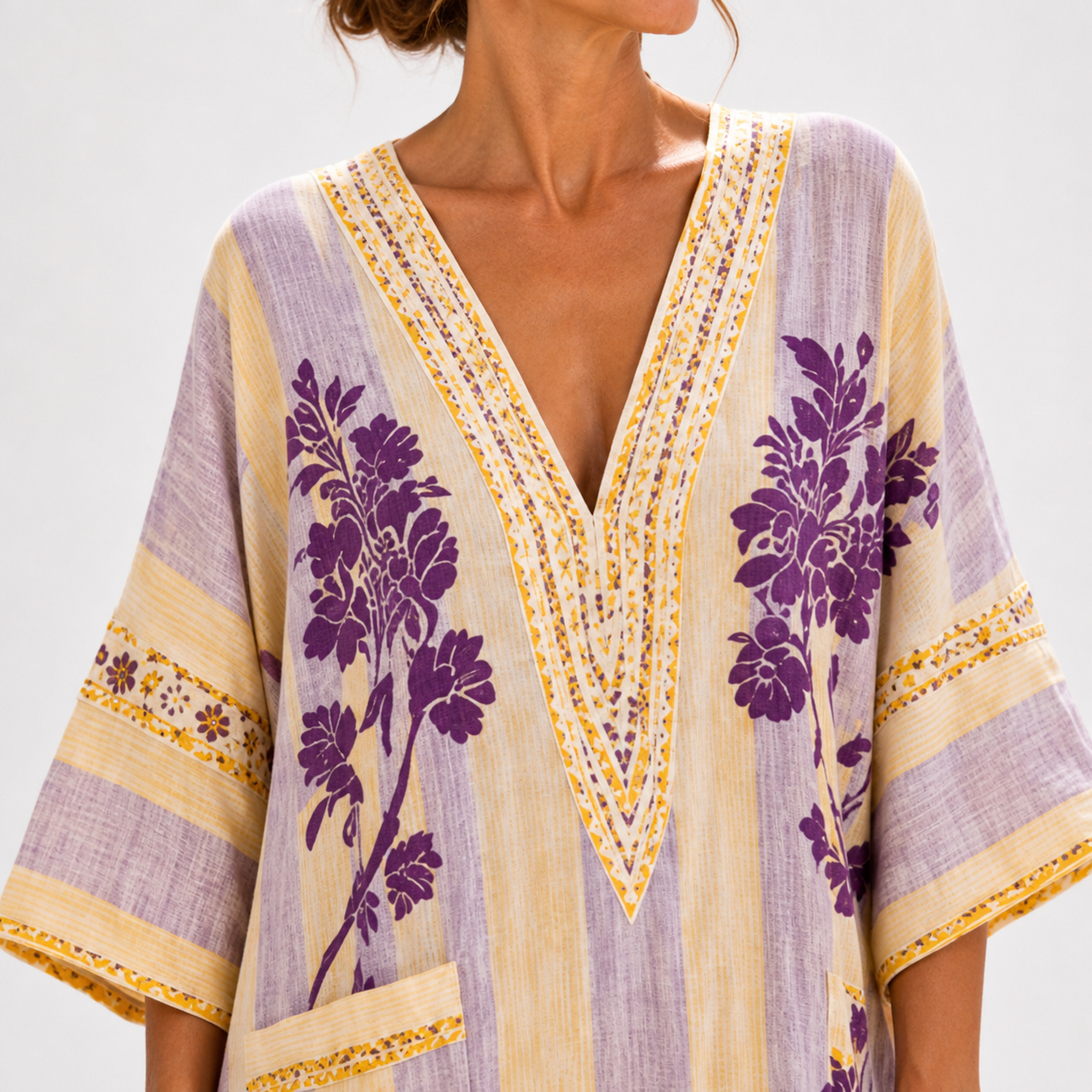 Caftan Sofia Lilas à Fleurs