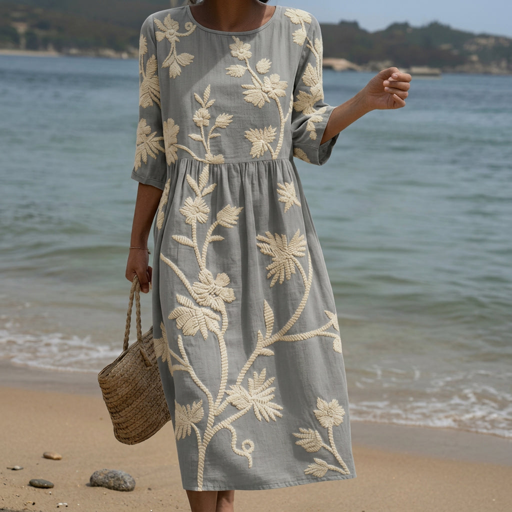 Ana - Robe midi à imprimé plantes et fleurs