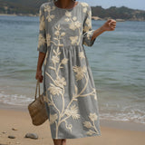 Ana - Robe midi à imprimé plantes et fleurs