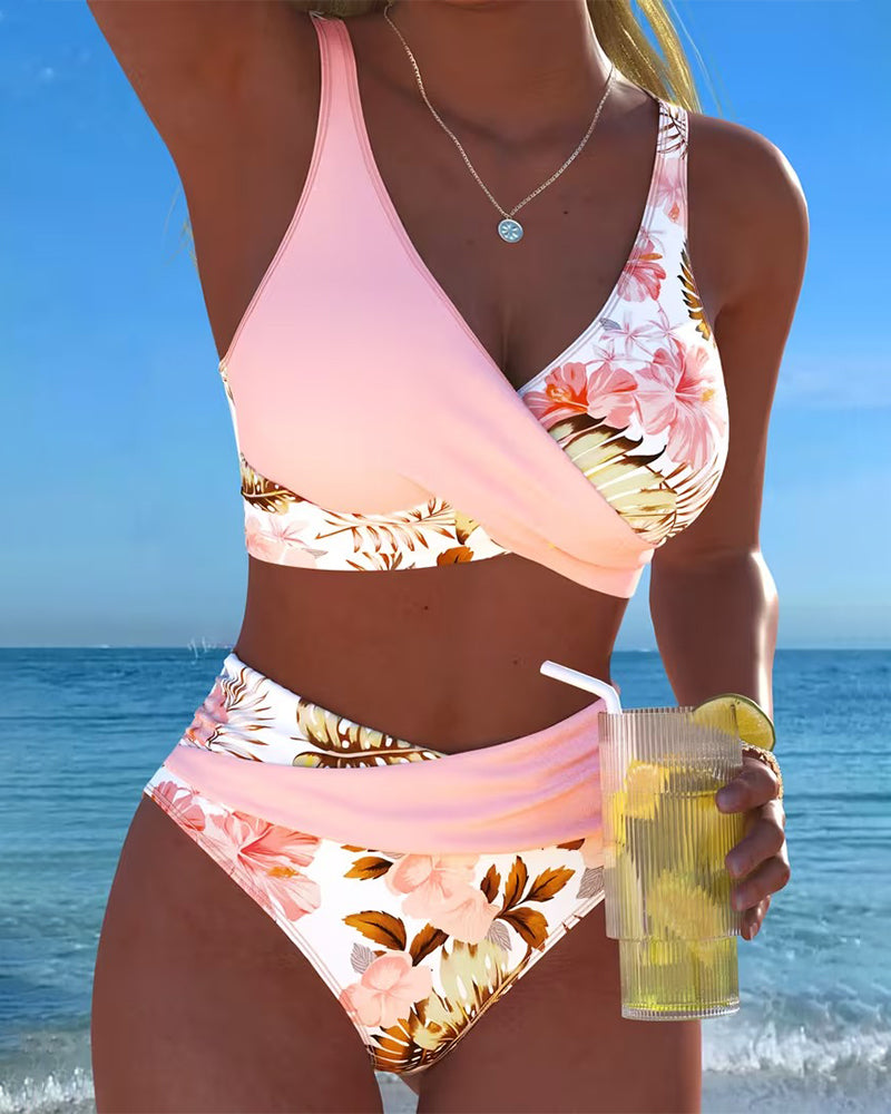 Angela - Bikini floral à contraste et ouverture délicate