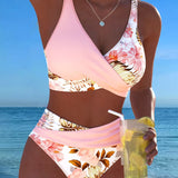 Angela - Bikini floral à contraste et ouverture délicate