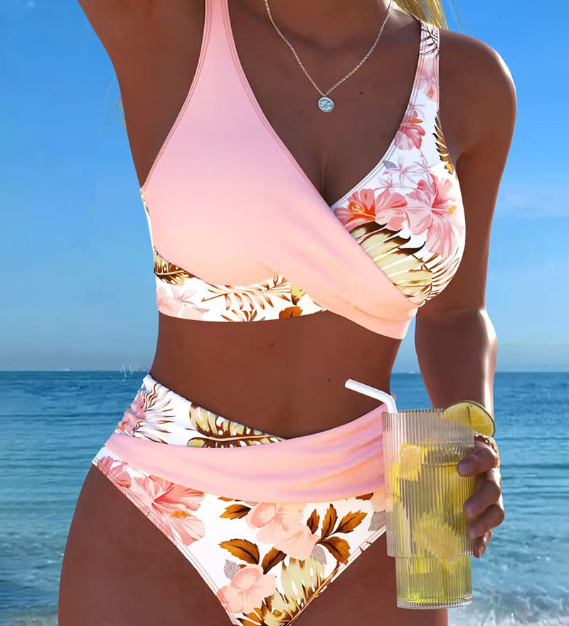 Angela - Bikini floral à contraste et ouverture délicate