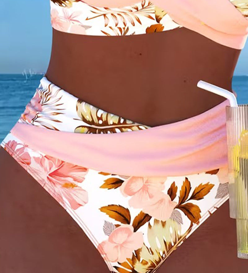 Angela - Bikini floral à contraste et ouverture délicate