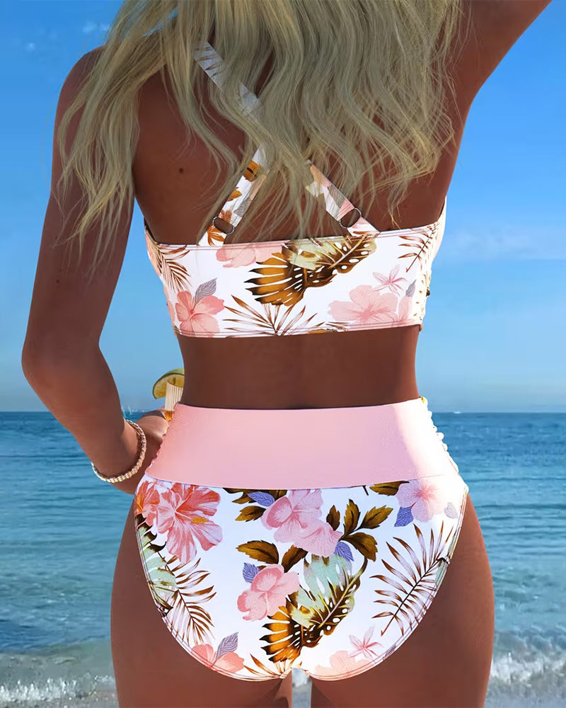 Angela - Bikini floral à contraste et ouverture délicate