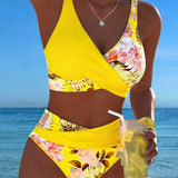 Angela - Bikini floral à contraste et ouverture délicate