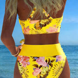 Angela - Bikini floral à contraste et ouverture délicate