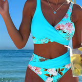 Angela - Bikini floral à contraste et ouverture délicate