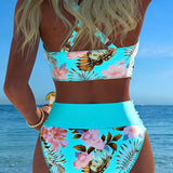 Angela - Bikini floral à contraste et ouverture délicate