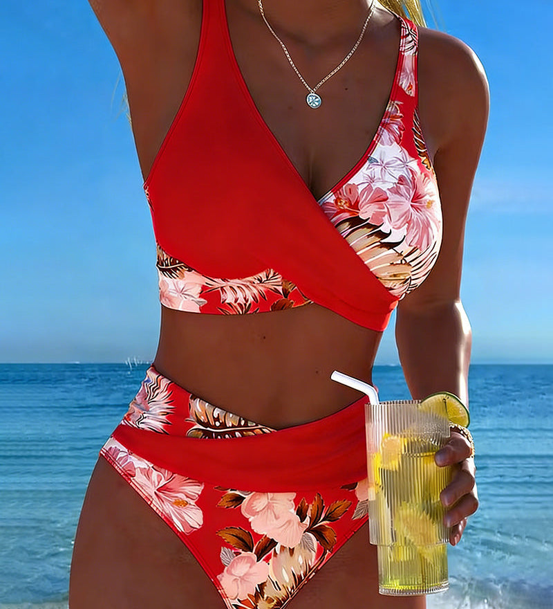 Angela - Bikini floral à contraste et ouverture délicate