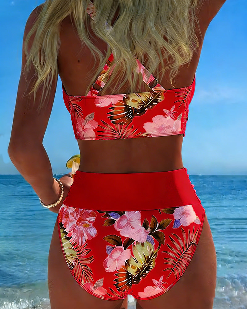 Angela - Bikini floral à contraste et ouverture délicate