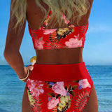 Angela - Bikini floral à contraste et ouverture délicate