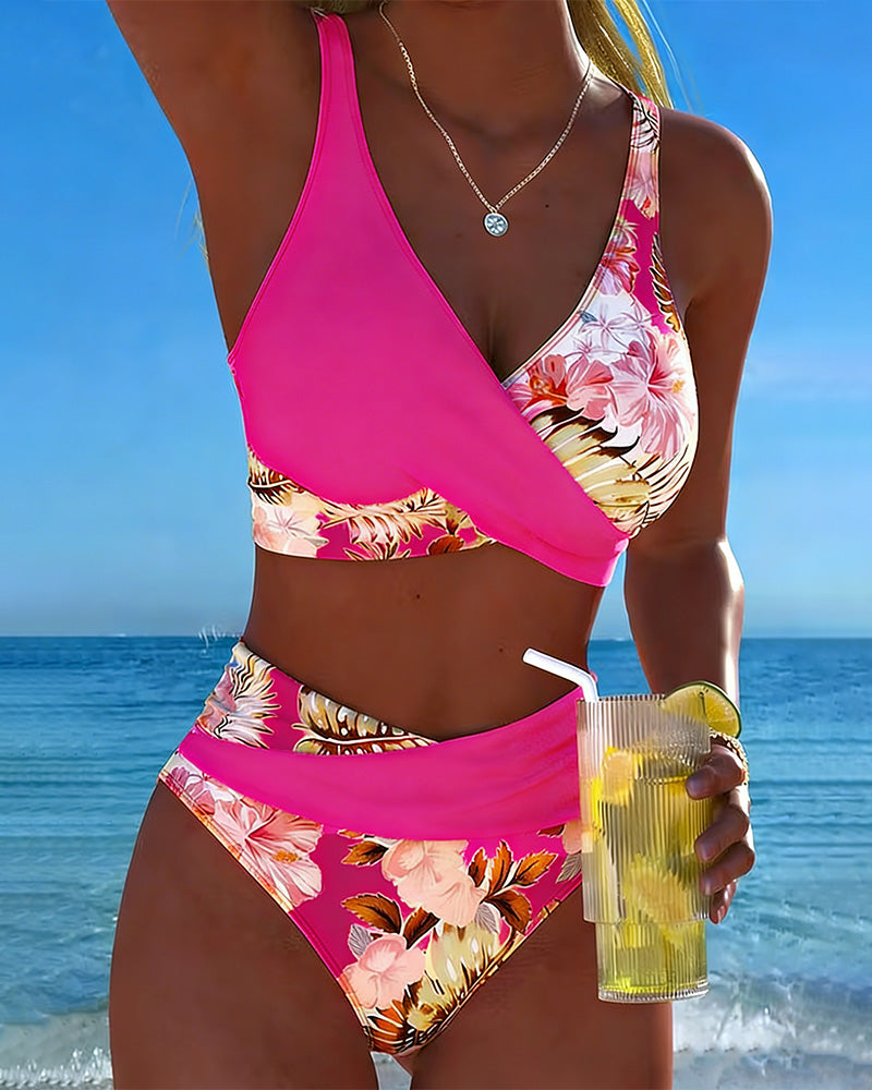 Angela - Bikini floral à contraste et ouverture délicate