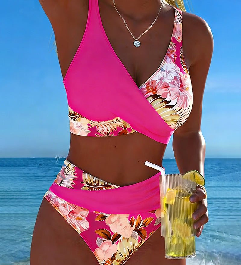 Angela - Bikini floral à contraste et ouverture délicate