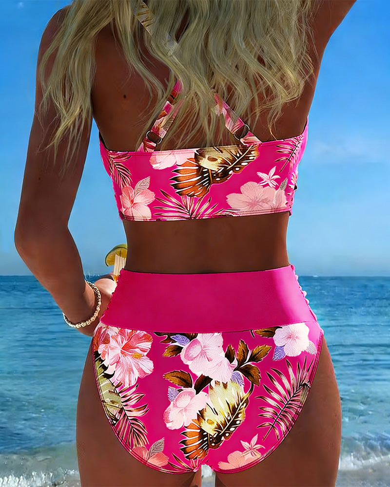 Angela - Bikini floral à contraste et ouverture délicate