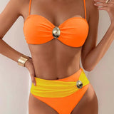 Beatriz - Bikini Taille Haute à Détails Dorés et Haut Froncé