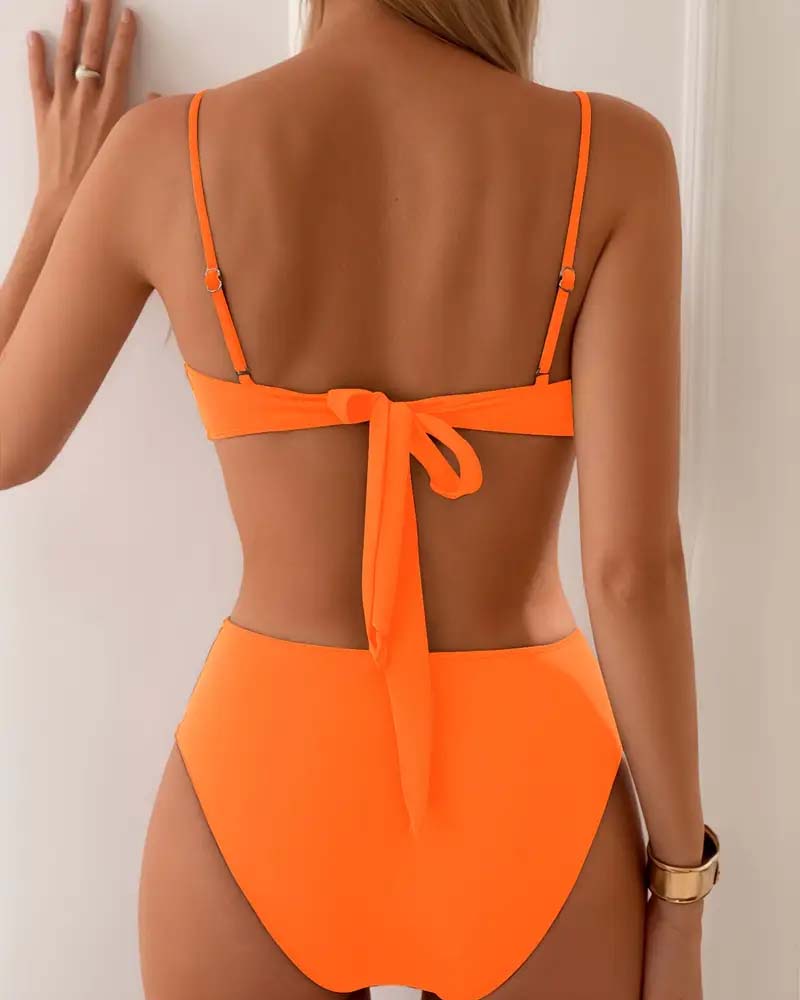 Beatriz - Bikini Taille Haute à Détails Dorés et Haut Froncé