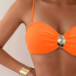 Beatriz - Bikini Taille Haute à Détails Dorés et Haut Froncé