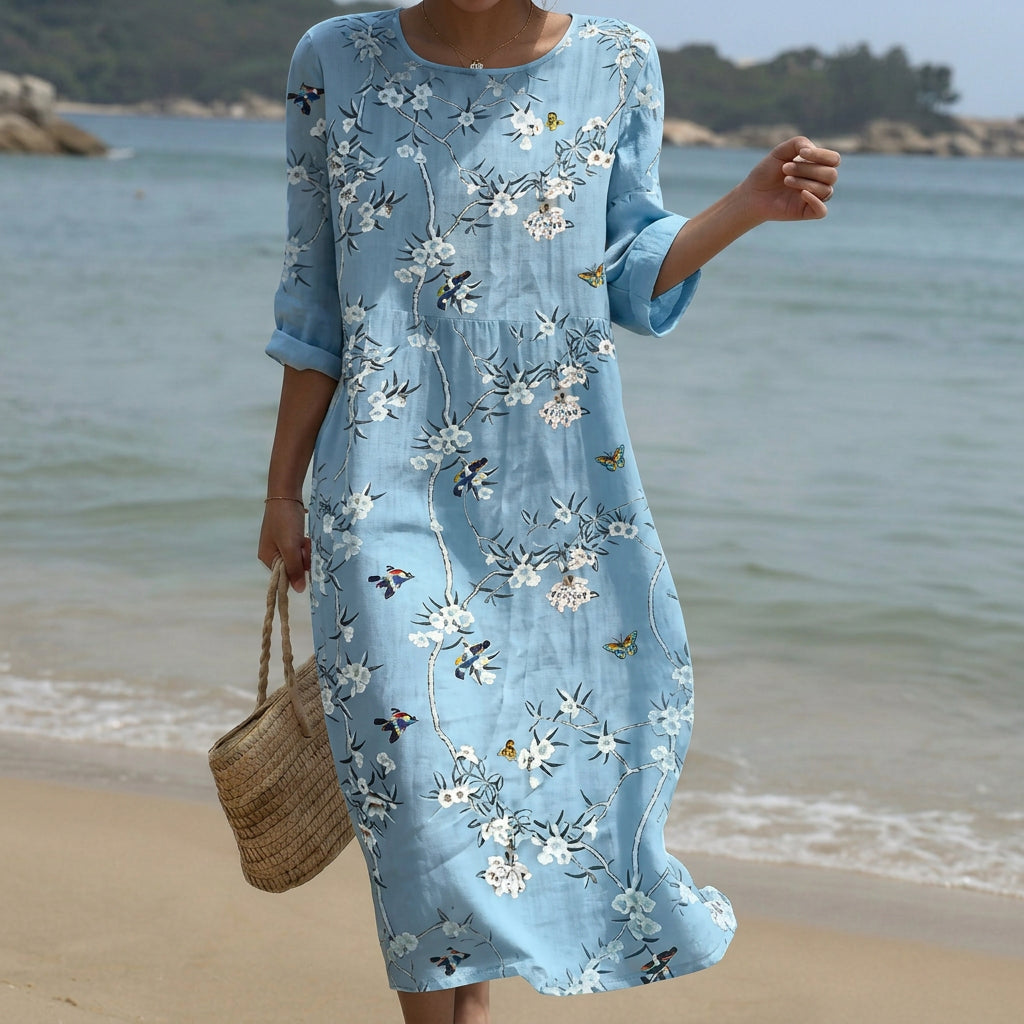 Beatriz - Robe Maxi à Col Rond Imprimée