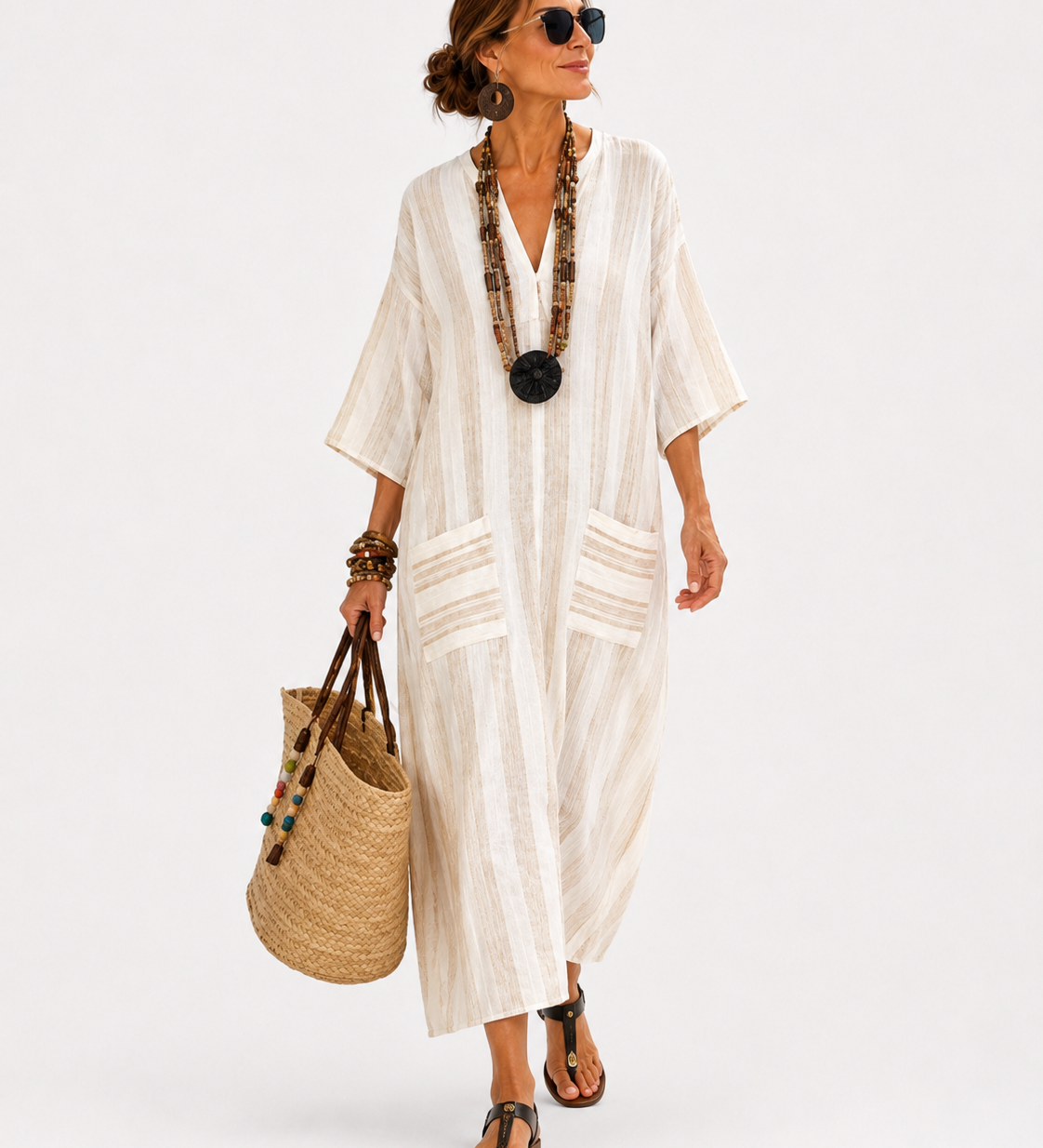 Caftan Aisha Blanc à Rayures