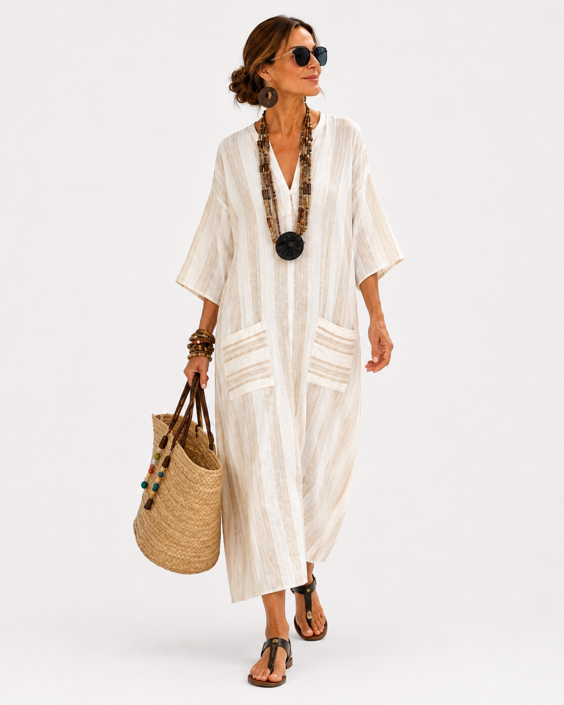 Caftan Aisha Blanc à Rayures