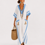 Caftan Alba Blanc à Rayures Bleues