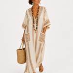 Caftan Dalia Beige à Motif Ethnique