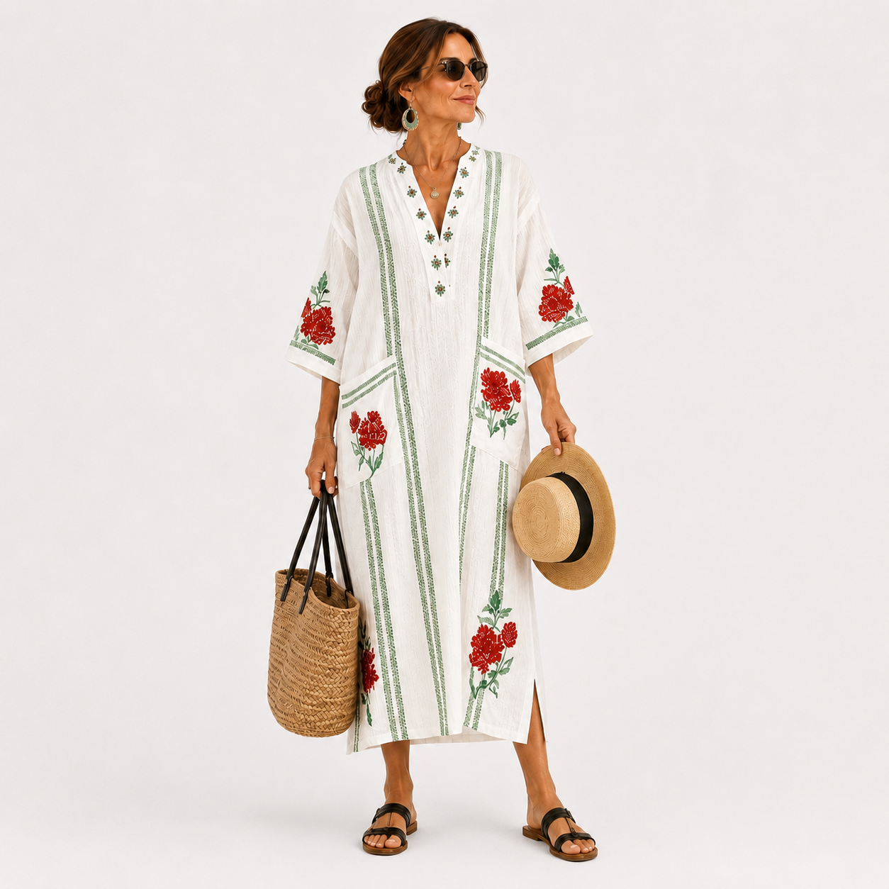 Caftan Elena Blanc à Roses