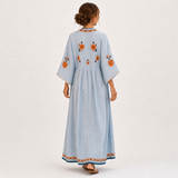Caftan Marina Bleu à Motifs Floraux — vue 2