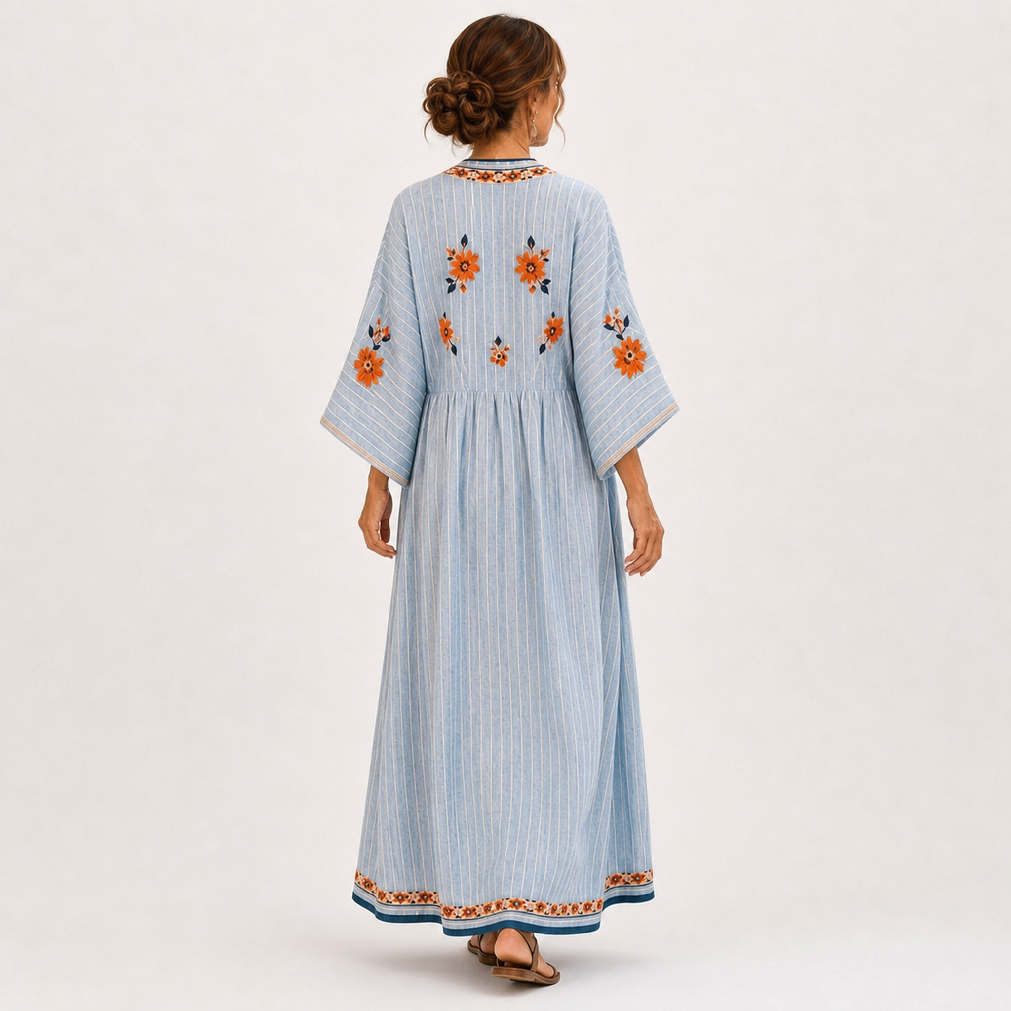 Caftan Marina Bleu à Motifs Floraux
