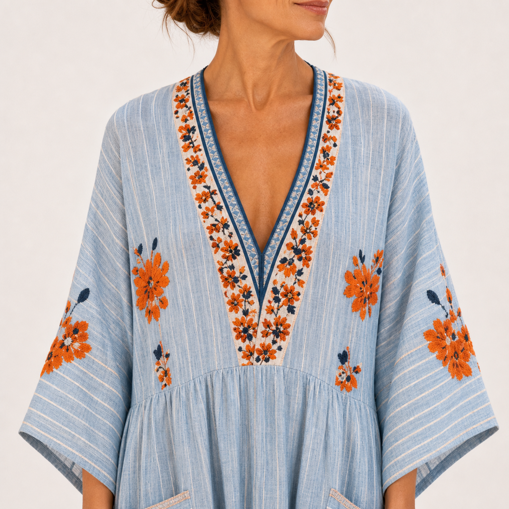 Caftan Marina Bleu à Motifs Floraux — vue 3